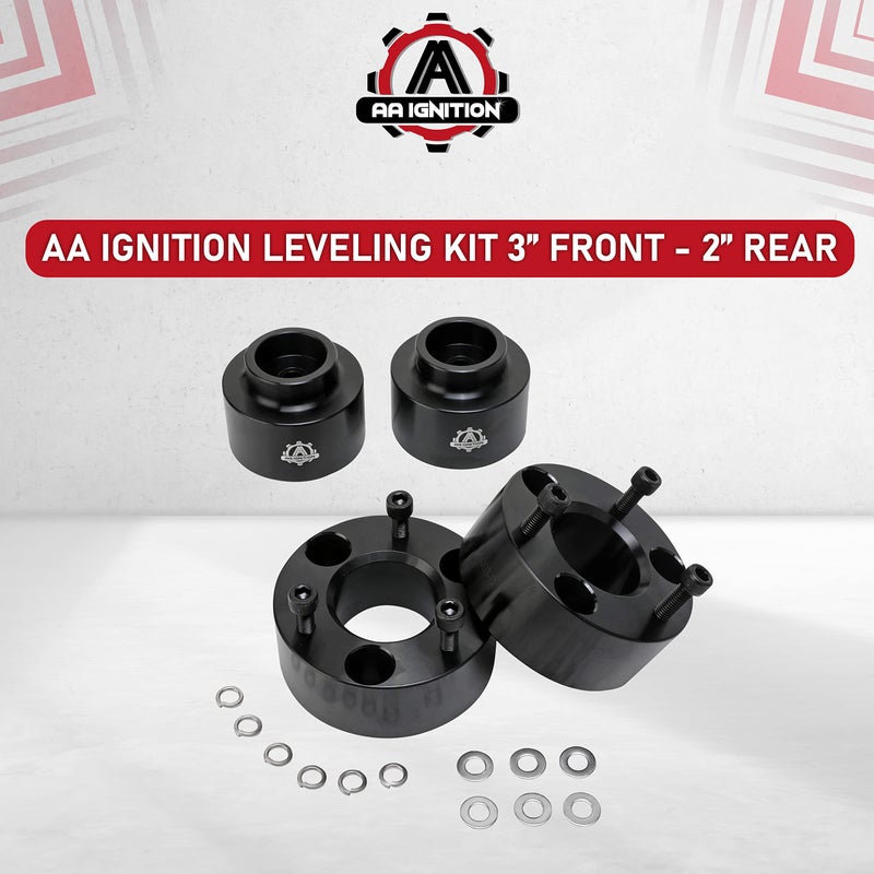 AA Ignition 3 Inch Front and 2 Inch Rear Leveling Kit, Compatible with Dodge Ram 1500 4WD - 2009-2018 4x4-3" Front, 2" Rear Strut Suspension Lift Spacers Set - Forged Aircraft Billet Aluminum Construction - Image 5